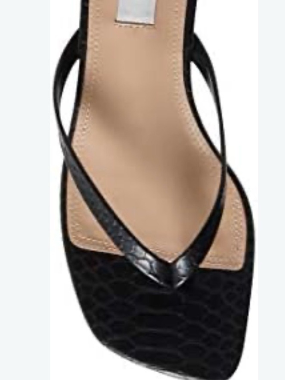 Black Croc-Texture Thong Sandal with Nude Footbed